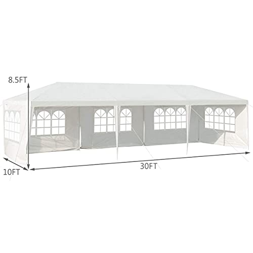 Tangkula 10' x 30' Party Tent, Portable Outdoor Tent with 5 Removable Sidewalls, and Connection Stakes, Ropes, Suitable for BBQ, Beach, Garden and Outdoor Events, Wedding Tent, White Tangkula