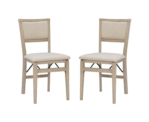 Linon Keira Wooden Folding Chair Upholstered Seat and Back Set of 2, Dining Height, Rustic Natural & Beige Linon