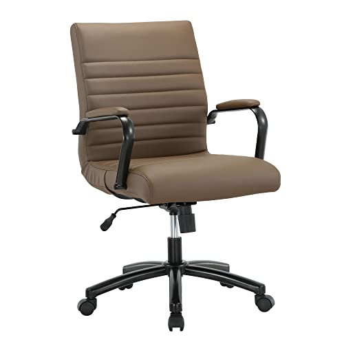 Realspace® Modern Comfort Winsley Bonded Leather Mid-Back Manager Office Chair, Brown/Black, BIFMA Compliant Realspace