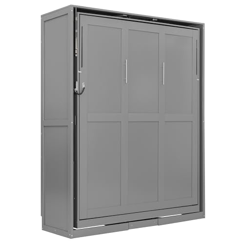 Merax Rotating Queen Murphy Bed with Hidden Storage Racks, Space-Saving Multifunctional Wall Bed for Home Office & Small Rooms Merax