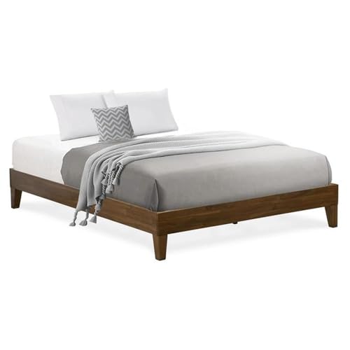 East West Furniture NVP-22-Q Queen Size Bed Frame with 4 Solid Wood Legs and 2 Extra Center Legs - Walnut Finish East West Furniture
