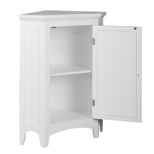 Teamson Home Glancy Wooden Small Corner Freestanding Floor Cabinet with 1 Adjustable Shelf 2 Storage Spaces 1 Door and 1 Chrome-Finished Knob, White Teamson Home