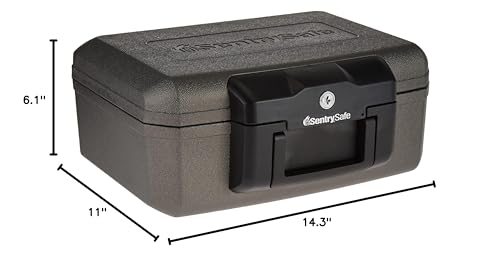 SentrySafe Fireproof Safe with Key Lock, Chest Lock Box for Home or Travel Secures Money, Documents, 0.18 Cubic Feet, 6.1 x 14.3 x 11.2 Inches, 1210 SentrySafe