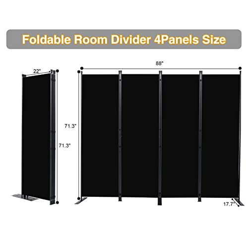 CHOSENM Room Divider, 4 Panel Folding Privacy Screens with Wider Feet, 6 Ft Portable Room Partition for Room Separator, Room Divider Panel 88" W X 71" H, Partition Room Dividers Freestanding,Black CHOSENM