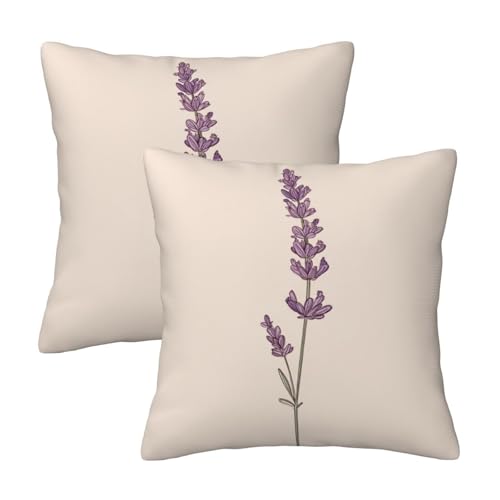 Hayyett Minimalist A Single Lavender Sprig Throw Pillows Covers, Couch Sofa Pillow Cases,Zipper Bedding Cushion Cases for Living Room,18x18 Inch Hayyett