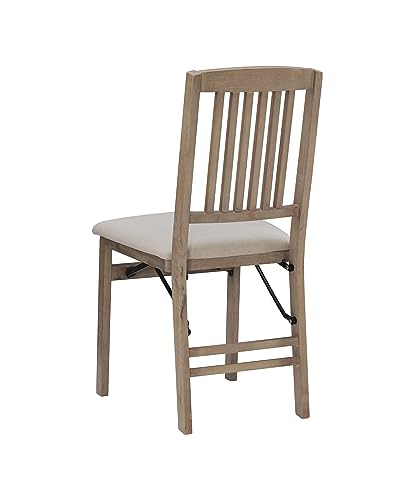 Linon Keira Wooden Folding Chair Upholstered Seat and Mission Back Set of 2, Dining Height, Rustic Natural & Beige Linon