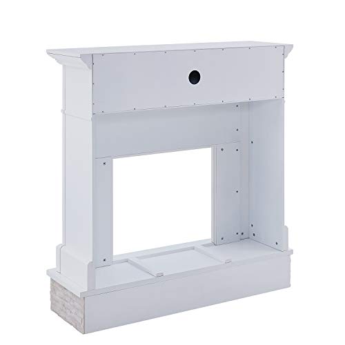 SEI Furniture Jacksdale Faux Stone Accent Electric Hidden Media Shelf Fireplace, White SEI Furniture