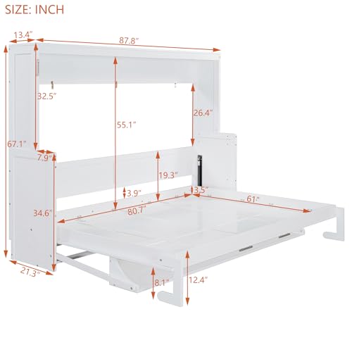 Queen Size Murphy Bed with Desk,Solid Wood Cabinet Wall Bed with Hydraulic Design,Space-Saving Folding Beds for Small Apartment Guest Room Home Office,No Box Spring Needed,White Harper & Bright Designs
