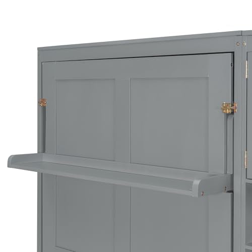 Merax 110W Dual Twin Wall Murphy Beds with Cabinets and Shelves,Sleeping Arrangement for Multipurpose Area, Bedroom, Guest Room or Living Room,Gray Merax