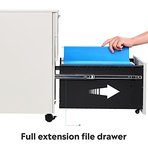 DEVAISE 3-Drawer Mobile File Cabinet with Smart Lock, Pre-Assembled Steel Pedestal Under Desk, White DEVAISE