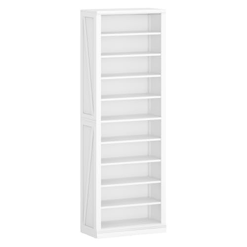 Hzuaneri Shoe Storage Cabinet, 10 Tiers Freestanding Shoe Cabinets, Wooden Shoes Rack with Cubby, 27-30 Pairs, Farmhouse Tall Shoes Cubby Organizer for Entryway, Living Room, White SR52603X Hzuaneri