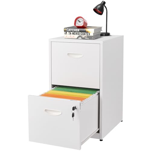 2 Drawer File Cabinet with Lock, Two Drawer Vertical Filing Cabinets, 18" Deep Steel Filing Cabinet for Home Office, Light Duty Metal White Filing Cabinet for Letter-Size Files - Assemly Required MetalMax