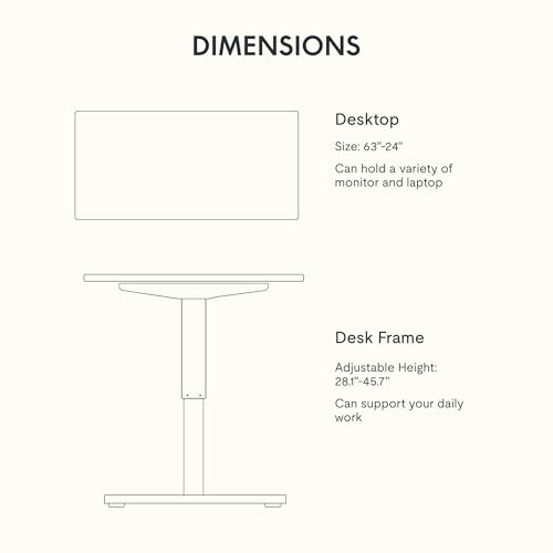 FLEXISPOT EN1 One-Piece Solid Wooden Standing Desk 63 x 24 Inches Height Adjustable Electric Sit Stand Home Office Desks (Black Frame + Rubber Wood Top, 2 Packages) FLEXISPOT