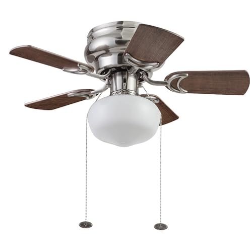 Prominence Home Hero, 28 Inch Traditional Flush Mount Indoor LED Ceiling Fan with Light, Pull Chain, Dual Finish Blades, Reversible Motor - 51656-01 (Brushed Nickel) Prominence Home