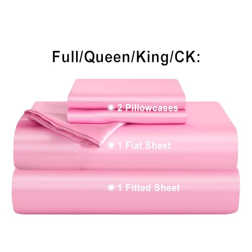 NTBAY Silk Satin King Sheet Set, 4-Piece Luxury and Soft Bedding Set Cooling Silky Sheets for Hair and Skin, Includes 2 Pillowcases, 1 Flat Sheet, 1 Fitted Sheet with Deep Pocket, Pink NTBAY