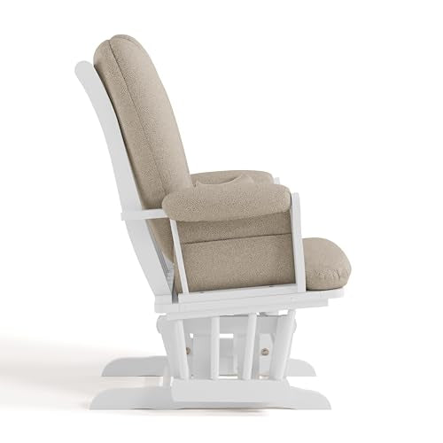 Storkcraft Tuscany Custom Glider and Ottoman with Free Lumbar Pillow (White/Taupe Swirl) - Cleanable Upholstered Comfort Rocking Nursery Chair with Ottoman Storkcraft