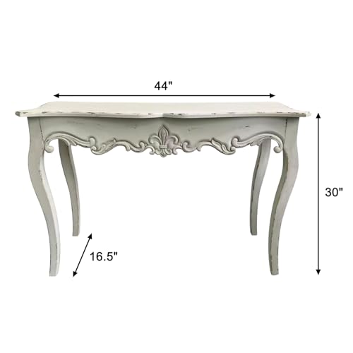 Distressed White Wood Console Table with Carved Details and Cabriole Legs, French Country Entryway Table with Curved Top, Farmhouse Sofa Table for Living Room, Hallway, Foyer - 44" L x 16.5" W x 30" H Royard Oaktree