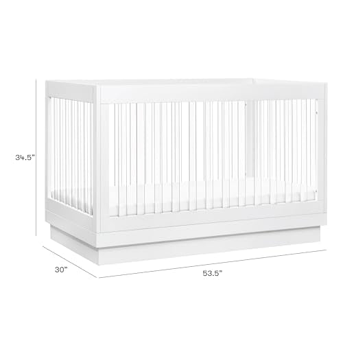 Babyletto Harlow Acrylic 3-in-1 Convertible Crib with Toddler Bed Conversion Kit in White with Acrylic Slats, Greenguard Gold Certified babyletto