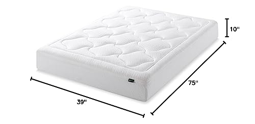 ZINUS 10 Inch Cloud Memory Foam Mattress, Twin, Fiberglass Free, Pressure Relieving, Mattress in A Box, CertiPUR-US Certified, White Zinus