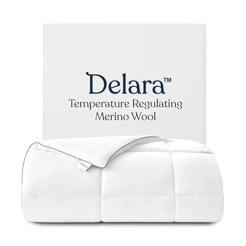 Delara Organic Merino Wool Duvet Insert - GOTS, Oeko-TEX & Woolmark Certified, 400TC Organic Cotton Shell, 200 GSM All-Season Warmth, Baffle Box Construction, Machine Washable - King Delara