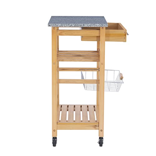 Linon Kitchen Island Granite Top, 33.88" x 22.8" x 15.63", Natural Linon