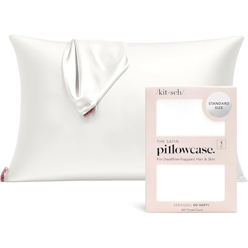 Kitsch Satin Pillowcase with Zipper for Hair & Skin - Softer Than Silk Pillow Cases, Smooth Cooling Satin Pillow Case, Wrinkle-Free, Machine Washable - Pillow Cases Standard Size (19x26) - Ivory Kitsch