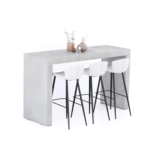 Mobili Fiver Evolution Tall Kitchen Bar Table Made in Italy | Space Saving, Counter Height Table for 6 | Modern Breakfast Bar Counter Top w/Cable Holder | Concrete Grey Effect | 70,9'' x 23,6" in Mobili Fiver