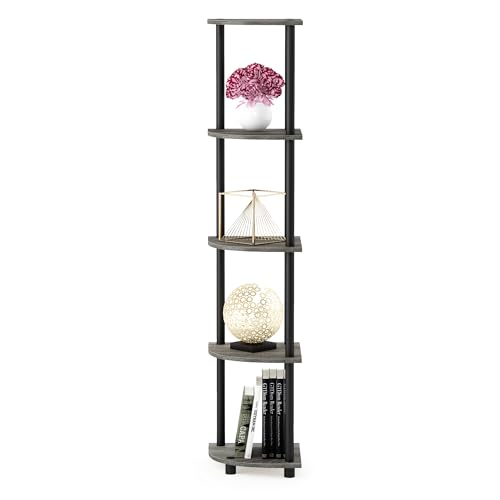 Furinno Turn-N-Tube 5 Tier Corner Display Rack Multipurpose Shelving Unit, 1-Pack, French Oak Grey/Black Furinno