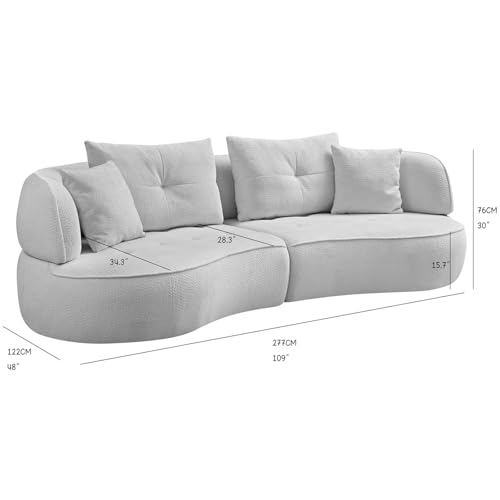109" Sectional Curved Sofa, Boucle Fabric Upholstered Modern Couch, Oversized 3 Seater Minimalist Comfy Modular Deep Seat Sofas Set for Living Room, Home Office, Bedroom, Apartment, Camel M MEETAKING