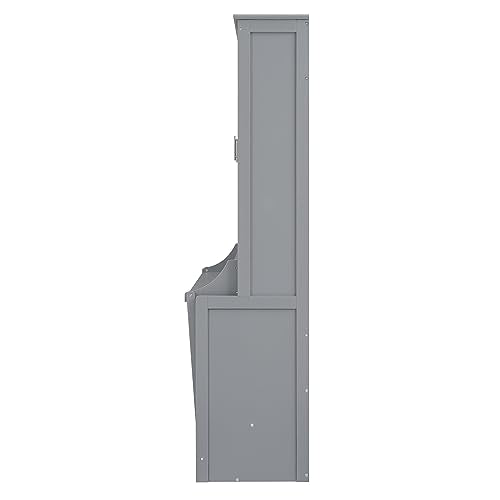 URTR Queen Size Murphy Bed with a Shelf, Easy Fold Wood Wall Bed, Space-Saving Murphy Bed Cabinet for Guest Room Home Office,Grey URTR