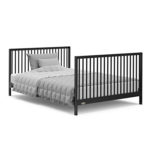 Graco Teddi 5-in-1 Convertible Crib with Drawer (Black) – GREENGUARD Gold Certified, Crib with Drawer Combo, Full-Size Nursery Storage Drawer, Converts to Toddler Bed, Daybed and Full-Size Bed Graco