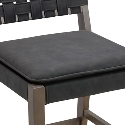 Nathan James Cohen Mid-Century Modern 29 in. Wood Bar Stool, Upholstered Faux Leather Bar Height Stool with Solid Wood Frame, Black Nathan James