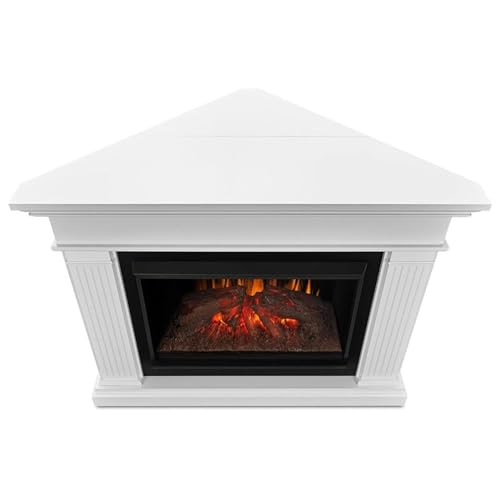 BOWERY HILL Traditional Corner Electric Fireplace Mantel Heater with Remote Control, Adjustable Led Flame 1500W in White BOWERY HILL