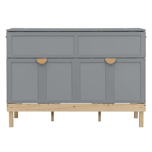 LZ LEISURE ZONE Queen Size Murphy Bed, Wood Cabinet Bed with Legs, Gray LZ LEISURE ZONE