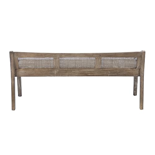 Powell Kasi Brown Low Back Cane Bench with Beige Upholstered Seat Powell