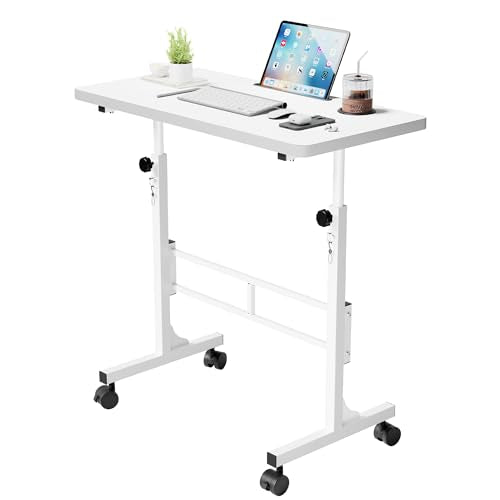 Furmax Small Portable Standing Desk Adjustable Height, Mobile Stand Laptop Computer Workstation with Lockable Wheels for Walking Pad Treadmill (White) Furmax