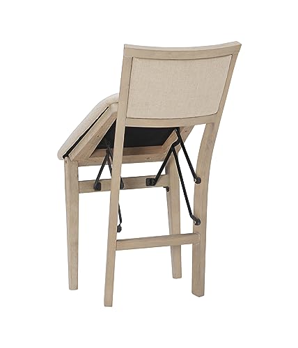 Linon Keira Wooden Folding Chair Upholstered Seat and Back Set of 2, Dining Height, Rustic Natural & Beige Linon