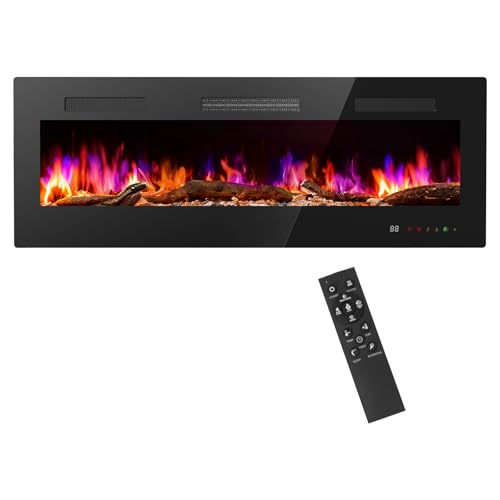 Sweetcrispy 50” Electric Fireplace Insert, Wall Mounted & Recessed Fireplace, 1500W Freestanding Fireplace Heater with Remote & Touch Panel Control, Adjustable Flame Effect, 12H Timer for Indoor use Sweetcrispy