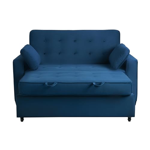 Serta Ainsley 66.5" Convertible Sleeper Loveseat, Full Size, Dreamcoil Comfort, Soft Velvet Fabric, Navy Serta