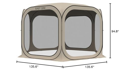 East Oak Screen House Tent Pop-Up, Portable Screen Room Canopy Instant Screen Tent 12 x 12 FT with Carry Bag for Patio, Backyard, Deck & Outdoor Activities, Beige EAST OAK