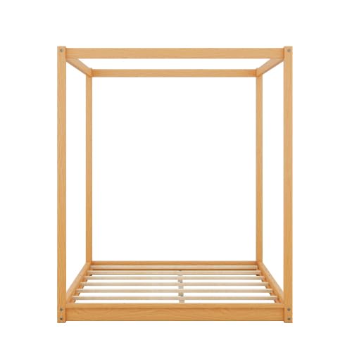 Harper & Bright Designs Queen Size Canopy Floor Bed with Support Legs, Wooden Canopy Platform Bed Frame, Natural Harper & Bright Designs