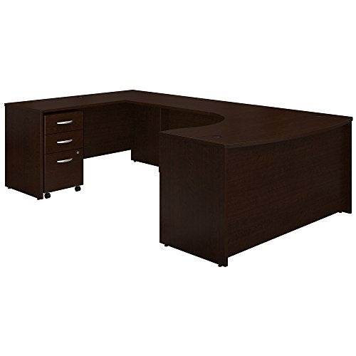 Bush Business Furniture Series C 60W Left Handed Bow Front U Shaped Desk with Mobile File Cabinet in Mocha Cherry Bush Furniture