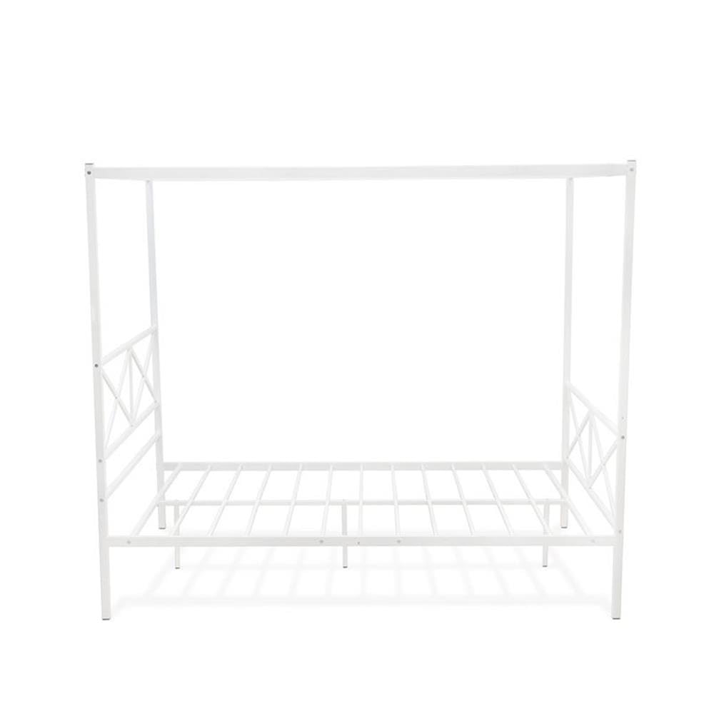 East West Furniture - GEQCWHI - Glendale Queen Size Bed Frame with Modern Designed Headboard and Footboard - Canopy Metal Frame in Powder Coating Linen White East West Furniture