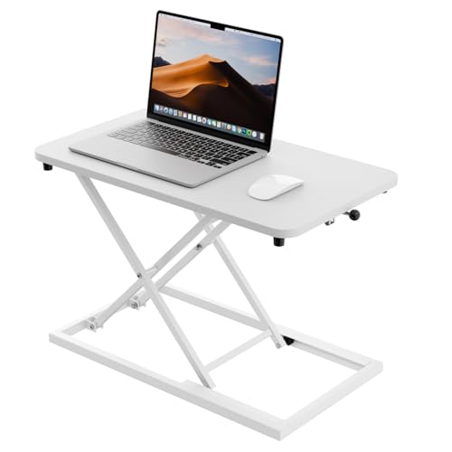 Hoodutric Standing Desk Converter Height Adjustable, Sit to Stand up Desk Riser Computer Workstation use in Laptop and Single Monitor Ergonomic Desktop Workstation for Home Office - White Hoodutric
