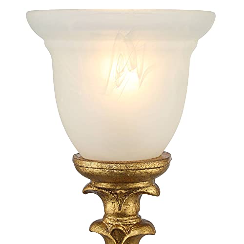 Regency Hill Traditional Glam Console Accent Table Lamp 18" High French Gold Uplight Alabaster Glass Shade Decor for Living Room Bedroom House Bedside Nightstand Office Reading Family Regency Hill