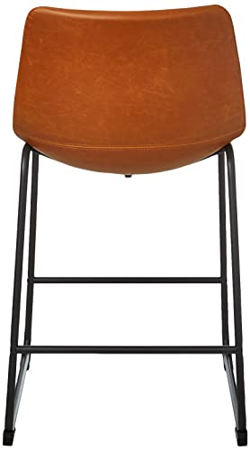 Walker Edison Douglas Urban Industrial Faux Leather Armless Counter Chairs, Set of 2, Whiskey Brown Walker Edison