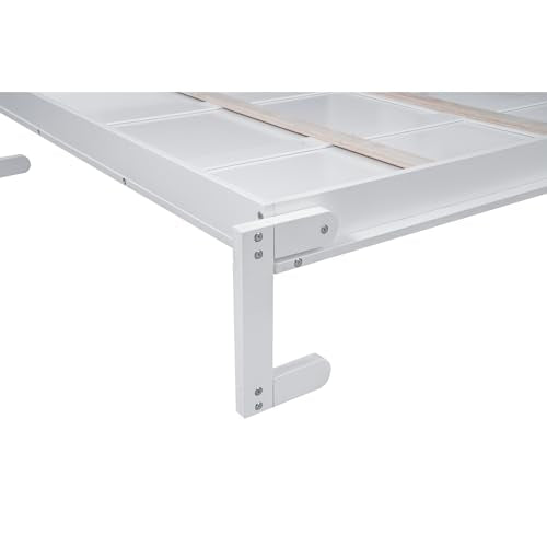Ball & Cast Queen Size Murphy Bed Wall Bed with Shelves and LED Lights,can be Folded,Hideaway Cabinet Bed Frame W/ 2 Five-Layer Cabinets,Slat Support,for Apartment,Bedroom,Guest Room,White Ball & Cast