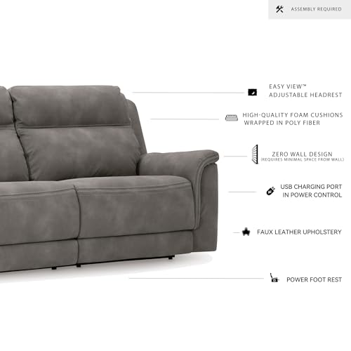 Signature Design by Ashley Next-Gen DuraPella Faux Leather Zero Wall Power Reclining Sofa with USB, Slate Gray Signature Design by Ashley