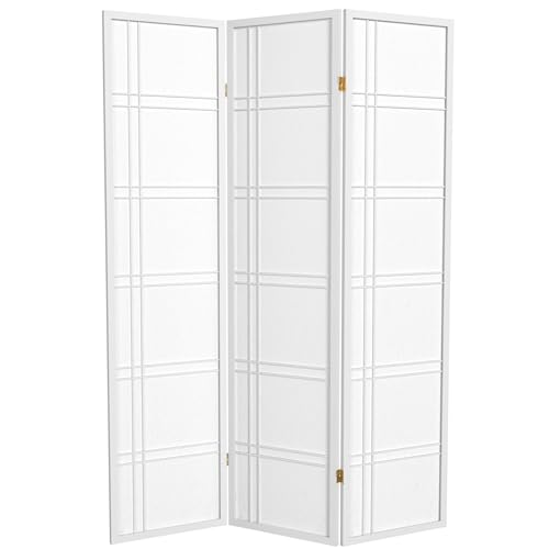 Red Lantern 6 ft. Tall Double Cross Shoji Screen - White - 3 Panels Red Lantern