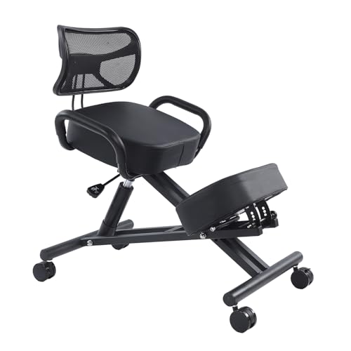 Ejoyous Kneeling Chair, Pneumatic Posture Correcting Knee Stool with Cushion Height Adjustable Rolling Orthopaedic Desk Stool for Banking Meeting Room Office Home Reception Ejoyous